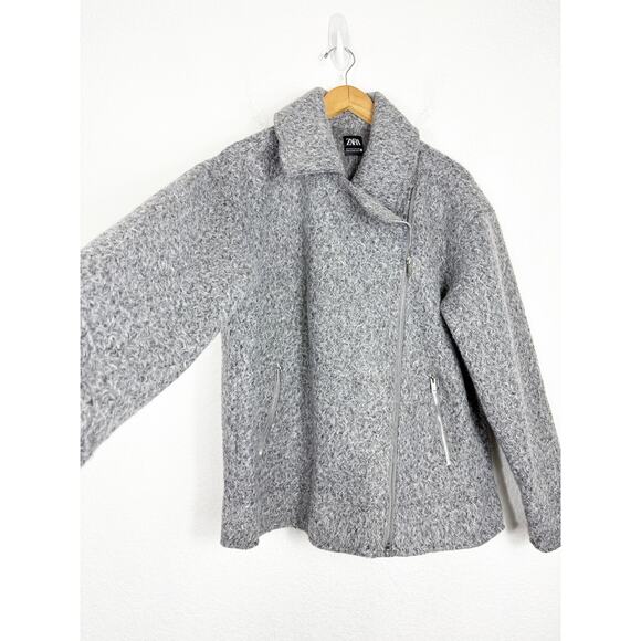 Zara Boucle Coat Gray Women’s Medium Oversized Peacoat Textured - Picture 11 of 13